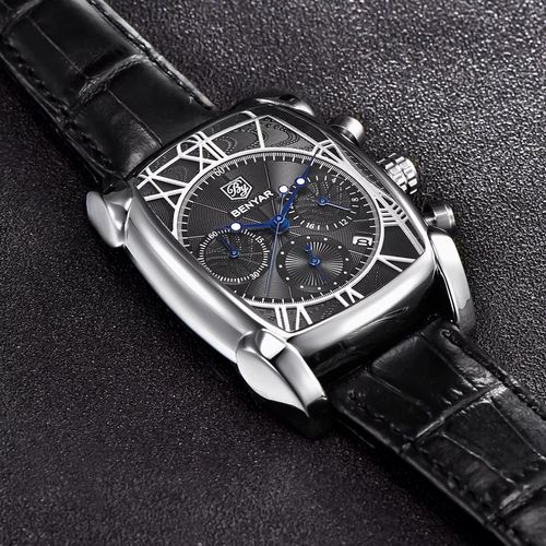 Montre Pour Homme En Cuir Chronographe Mouvement De Quartz thumbnail 3