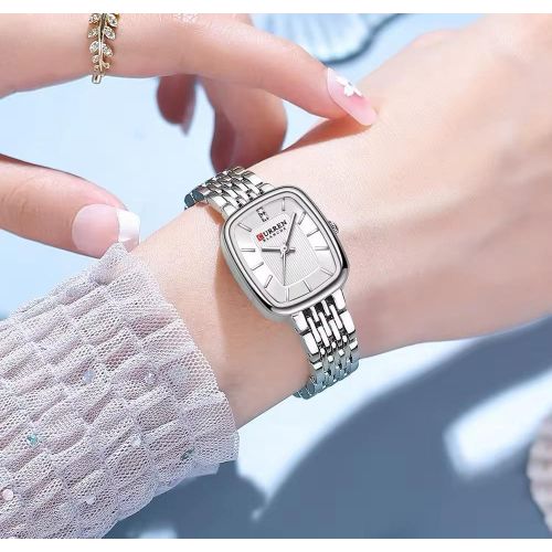  Montre À Quartz Pour Femme, Simple Et Élégante, Cadran Carré Localité, Bracelet En Acier