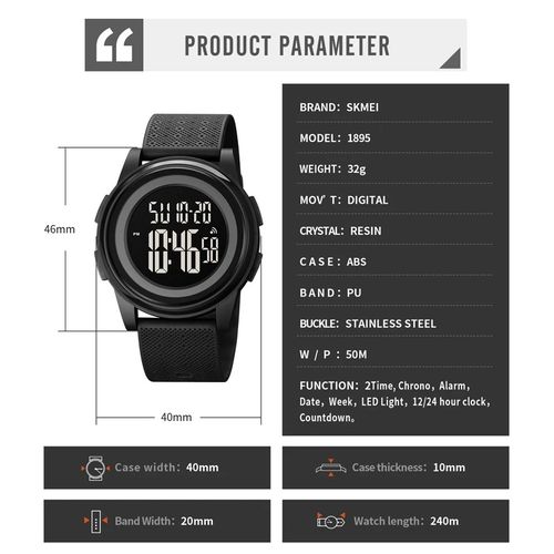 Montre Numérique Pour Homme, Avec Compte À Rebours, Design Décontracté, Lumière Led, Réveil thumbnail 3