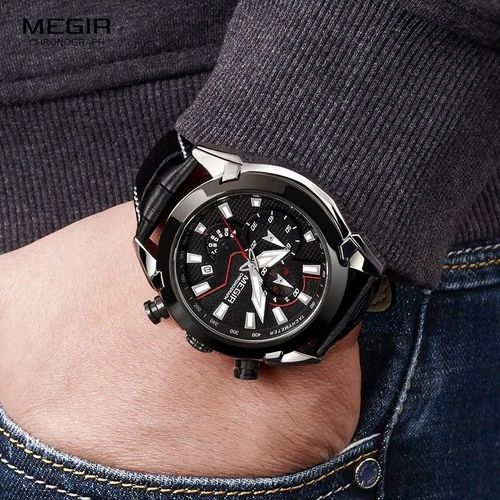 Chronographe Complet Analogique Quartz Business Bracelet En Cuir