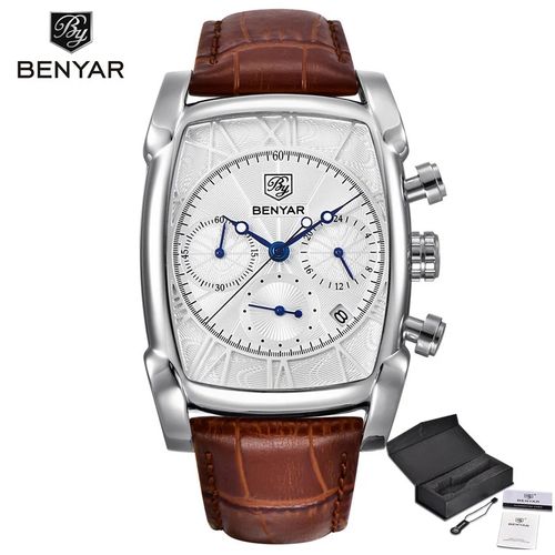 Montre Elégant Cuir Pour Homme Chronographe Quartz Mouvement