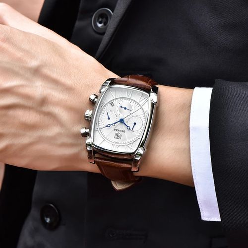 Montre Elégant Cuir Pour Homme Chronographe Quartz Mouvement