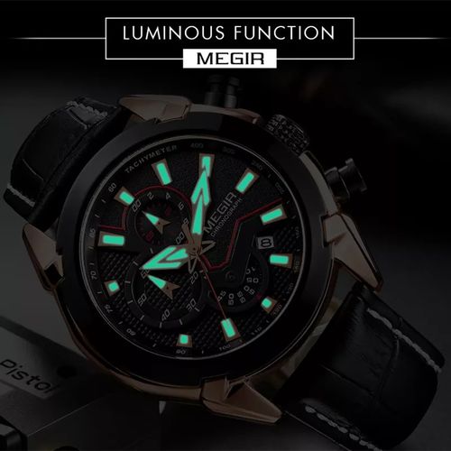 Montre À Quartz Chronographe Lumineuse Avec Bracelet En Cuir 
