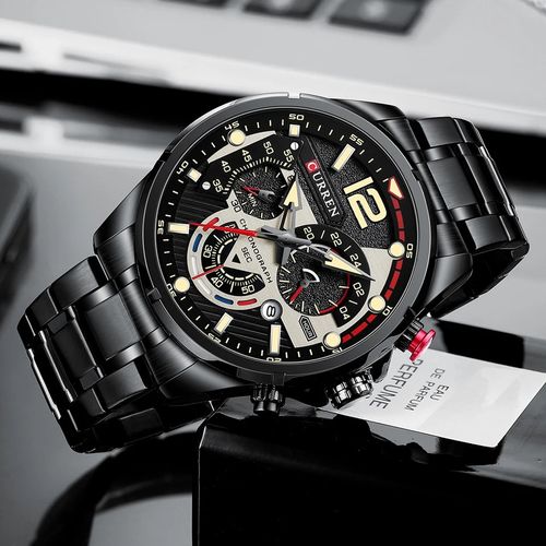 Montre En Acier Inoxydable, Chronographe Lumineuse – Noir