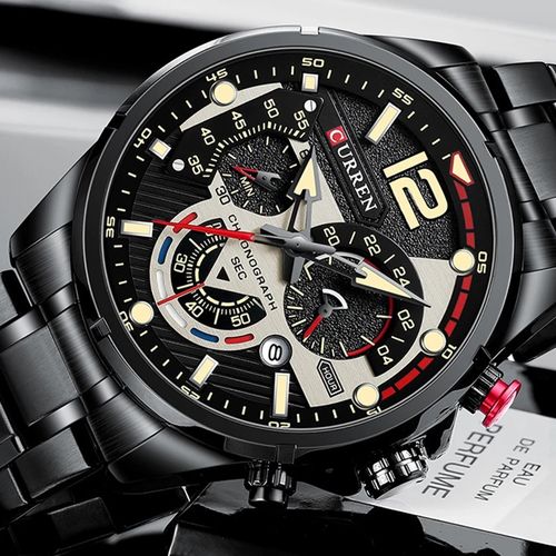 Montre En Acier Inoxydable, Chronographe Lumineuse – Noir thumbnail 3