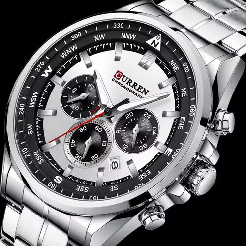 Montre, Bracelet Étanche Pour Homme Chronographe En Acier Inoxydable