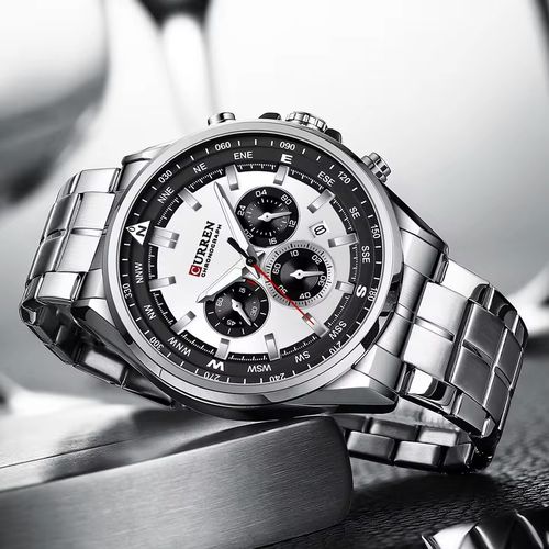 Montre, Bracelet Étanche Pour Homme Chronographe En Acier Inoxydable