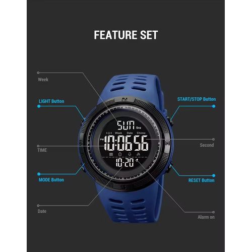 Montre Numérique De Sport Pour Homme – Étanche 50 M, Led Et Chronomètre thumbnail 3