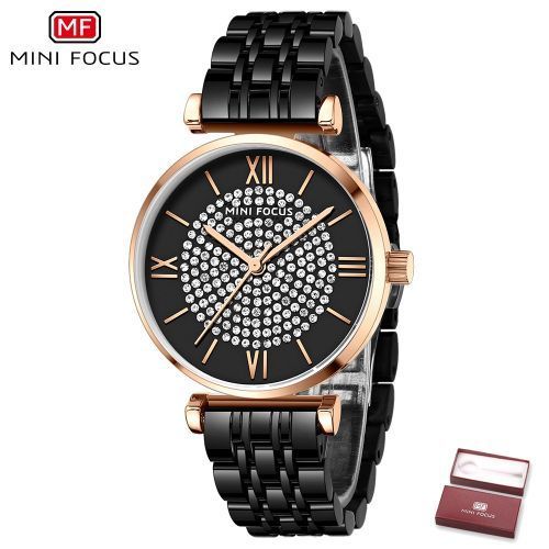 Montre-bracelet Noir, Avec Strass, Entièrement En Diamant