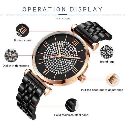 Montre-bracelet Noir, Avec Strass, Entièrement En Diamant thumbnail 3