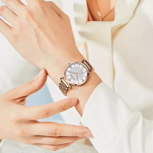 Montre-bracelet Bronze, Avec Strass, Entièrement En Diamant