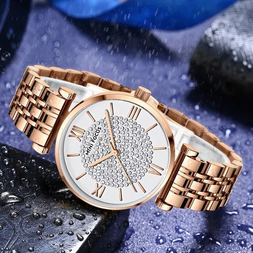 Montre-bracelet Bronze, Avec Strass, Entièrement En Diamant