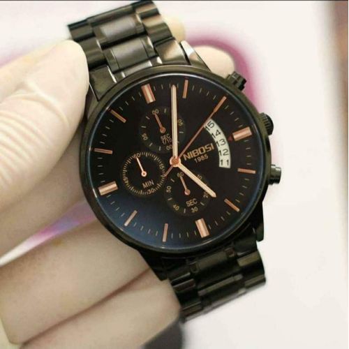 Montre Chronographe Mouvement Quartz Noir - Aiguille - Rose Gold