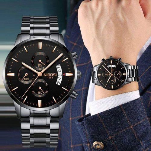 Montre Chronographe Mouvement Quartz Noir - Aiguille - Rose Gold