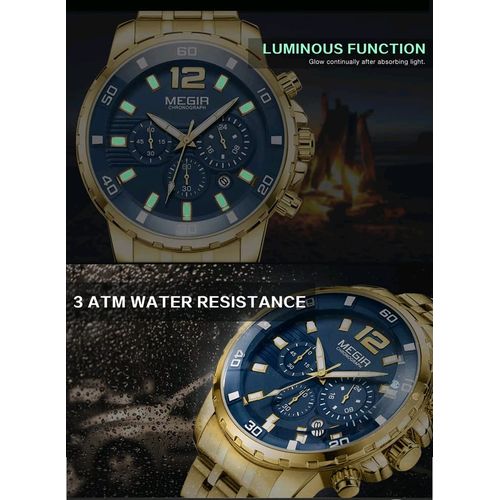 Montre Chronographe Doré Fond Bleu