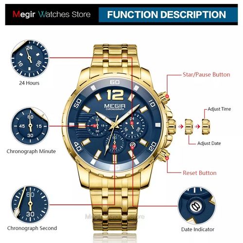 Montre Chronographe Doré Fond Bleu thumbnail 3