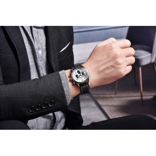 Montre-bracelet En Cuir Véritable Chronographe