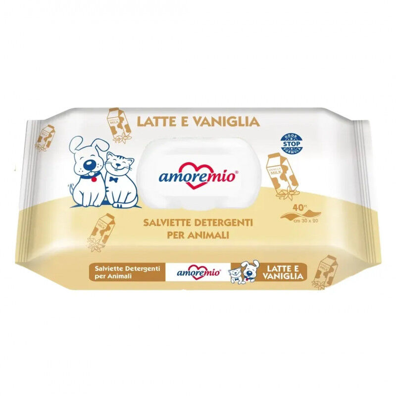 Lingettes Amoremio Humides Pour Chiens Et Chats 40 Pcs Lait Et Vanille