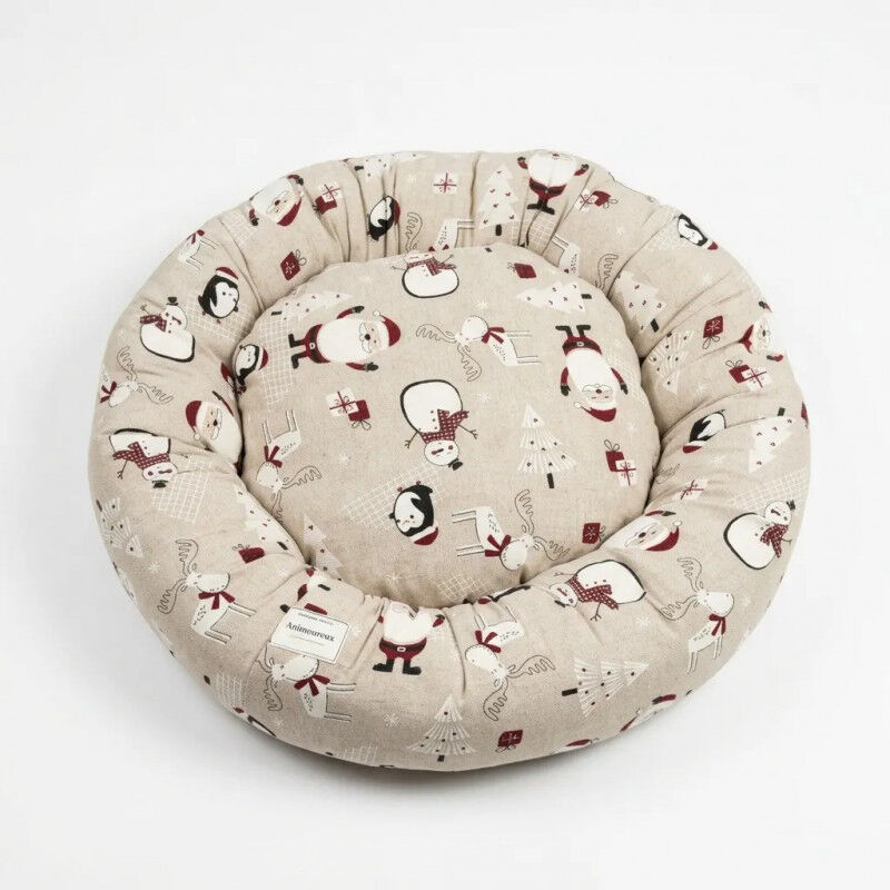 Coussin Donut Xl En Lin Noel - Chien Ou Chat
