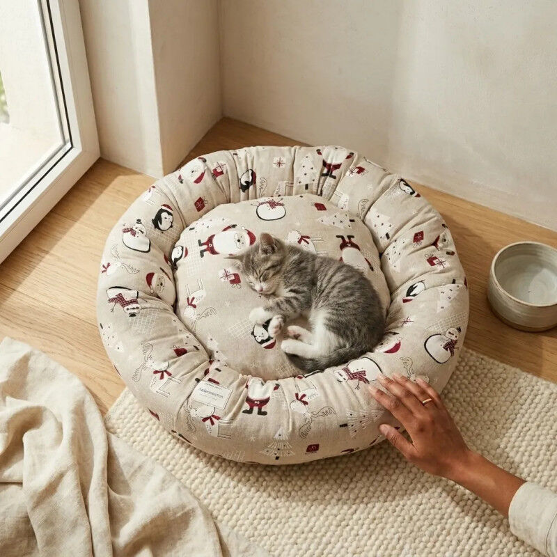 Coussin Donut Xl En Lin Noel - Chien Ou Chat thumbnail 3
