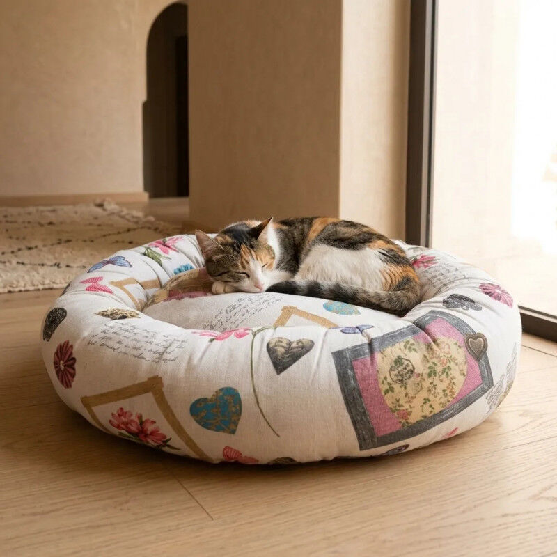 Coussin Donut Xl En Lin Cozy Flower Pour Chien Et Chat thumbnail 3