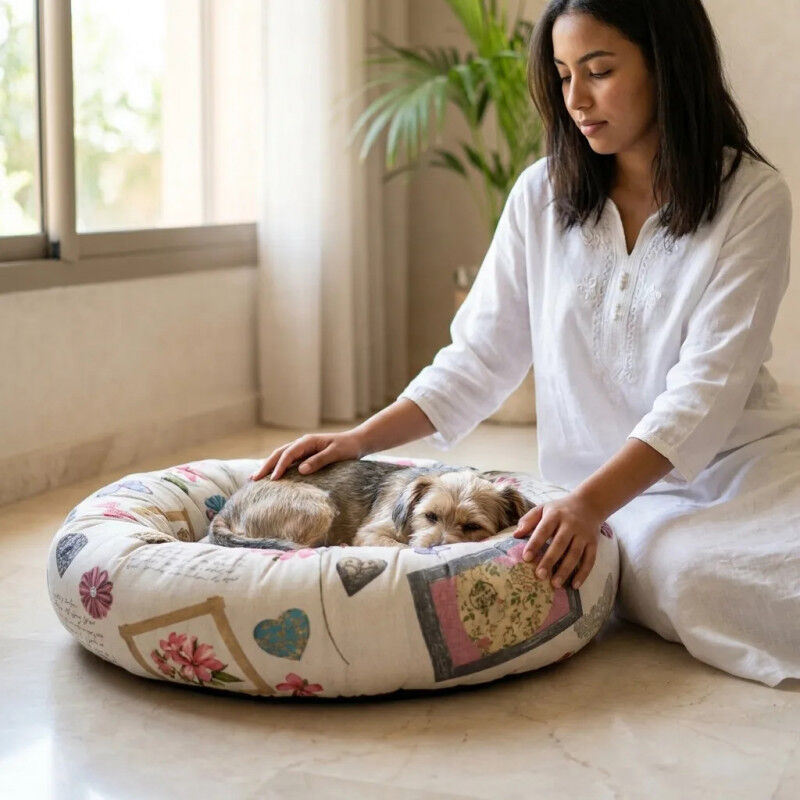 Coussin Donut Xl En Lin Cozy Flower Pour Chien Et Chat thumbnail 4
