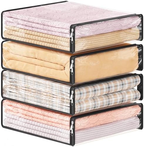 Lot De 4 Sacs De Rangement Transparents 14 L Avec Fermeture Éclair – 40 × 35 × 10 Cm thumbnail 1