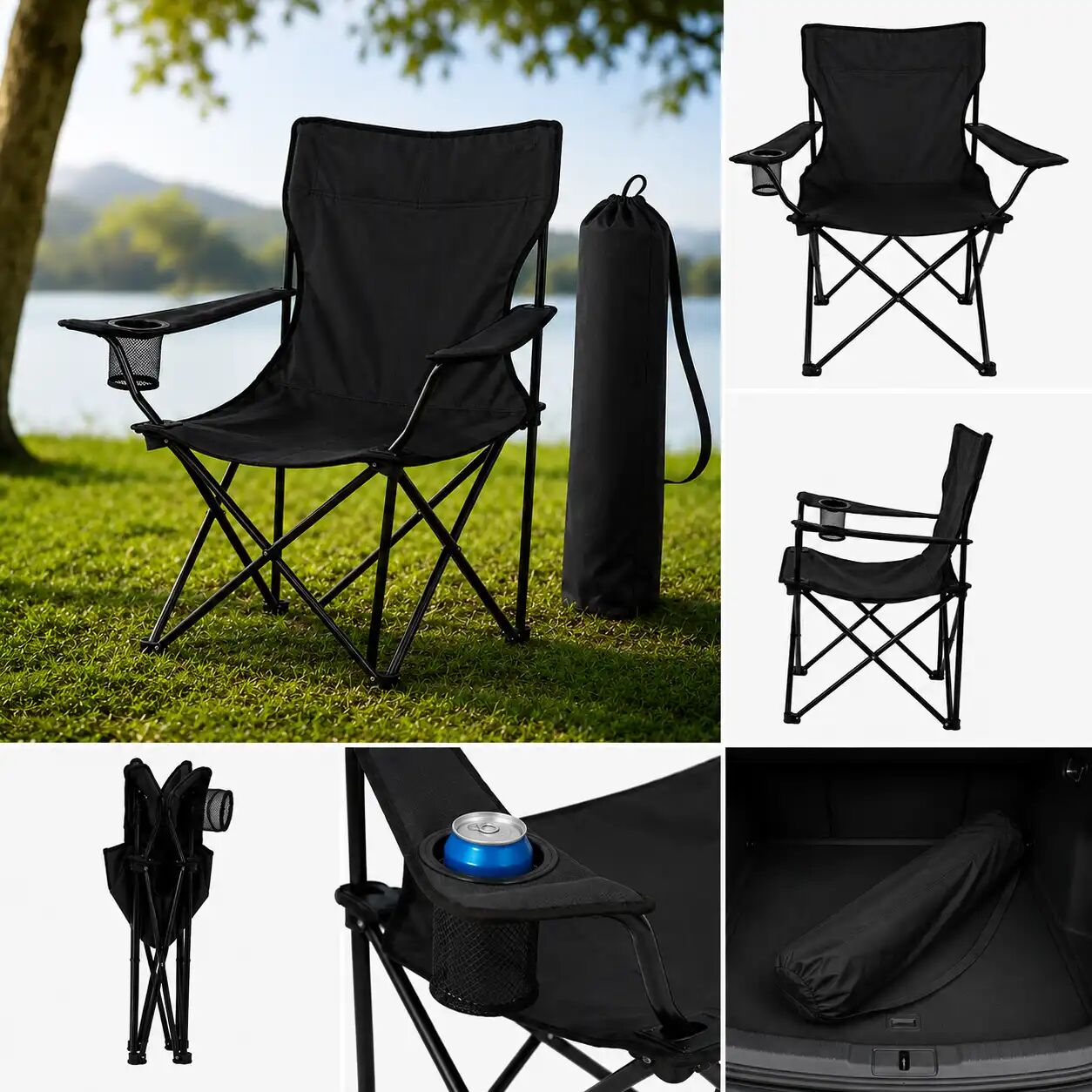 Chaise Pliante Premium De Camping Avec Porte-gobelet Et Sac De Transport thumbnail 1