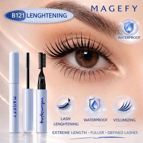 Magefy 2-en-1 Mascara B121 Lengthening - Mascara Allongeant Et Volumisant Waterproof, Double Brosse Curling Volume