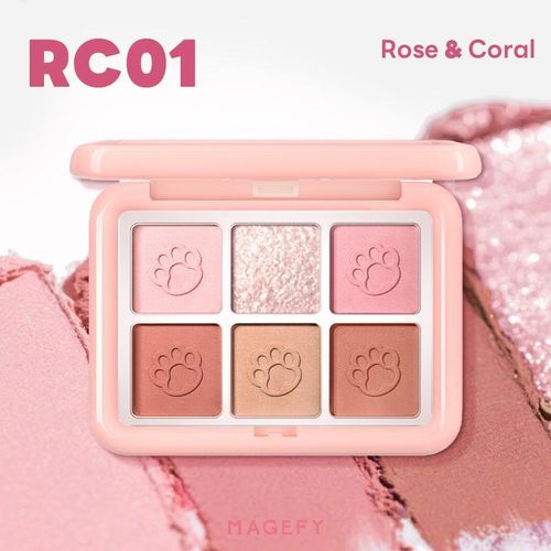 Magefy Palette Fards À Paupières 6 Couleurs Rc01 Rose & Coral - Ombres À Paupières Mat & Scintillant, Pigments Modulables, Palette Compacte Maquillage Yeux
