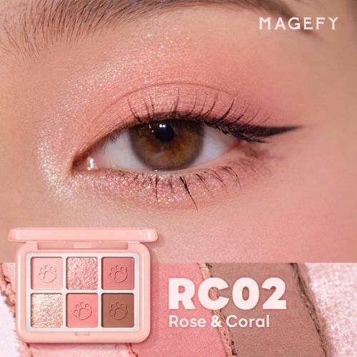Magefy Palette Fards À Paupières 6 Couleurs Rc02 Rose & Coral - Ombres À Paupières Mat & Scintillant, Pigments Intenses, Maquillage Yeux Longue Tenue, Palette Compacte Professionnelle