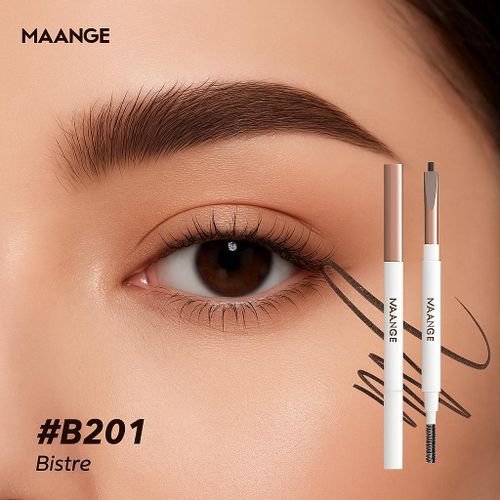 Maange Crayon Sourcils Microblade B201 Bistre Brun Naturel - Stylo Double Embout Avec Brosse, Waterproof Longue Tenue Effet Naturel