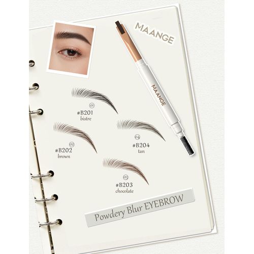 Maange Crayon Sourcils Microblade B201 Bistre Brun Naturel - Stylo Double Embout Avec Brosse, Waterproof Longue Tenue Effet Naturel