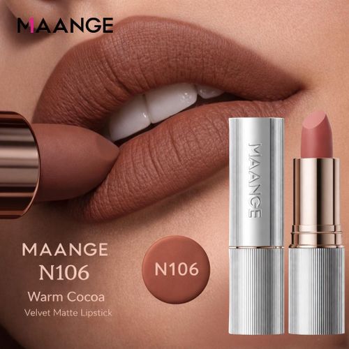 Maange Blur Matte Lipstick N106 - Rouge À Lèvres Mat Velours Nude Brun Chocolat Chaud, Effet Flouté, Texture Crémeuse Confort Longue Durée