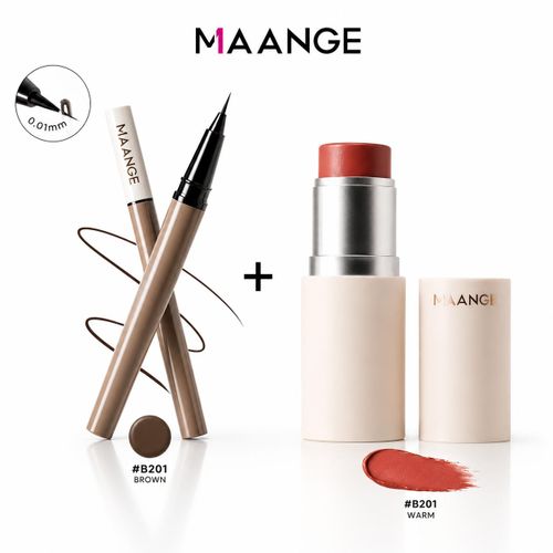Maange Soft Glam Duo - Eyeliner Liquide Waterproof B201 & Blush Stick B201 Pour Regard Intense Et Teint Naturel