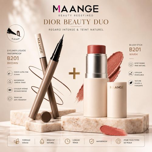 Maange Soft Glam Duo - Eyeliner Liquide Waterproof B201 & Blush Stick B201 Pour Regard Intense Et Teint Naturel
