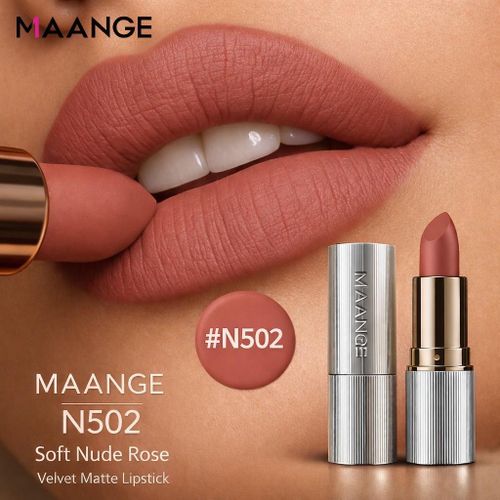 Maange Blur Matte Lipstick N502 - Rouge À Lèvres Mat Velours Couleur Nude Rosé, Texture Crémeuse, Fini Mat Naturel
