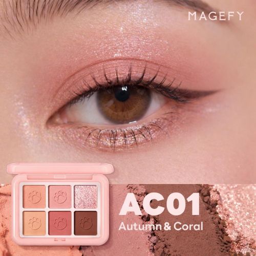 Magefy Palette Fards À Paupières Ac01 Autumn & Coral - Palette Maquillage Yeux 6 Couleurs Nude, Corail Et Brun - Fini Mat Et Scintillant