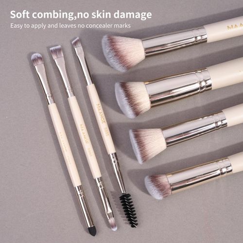 Maange Kit 7 Pinceaux Maquillage Professionnels - Pinceaux Visage & Yeux - Poils Synthétiques Doux - Manche Pro