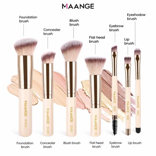 Maange Kit 7 Pinceaux Maquillage Professionnels - Pinceaux Visage & Yeux - Poils Synthétiques Doux - Manche Pro