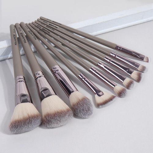 Maange Set 9 Pinceaux Maquillage Professionnels Makeup Make-up Artist Brush - Kit Visage & Yeux Fibres Douces Haute Densité, Manche Bois Et Aluminium