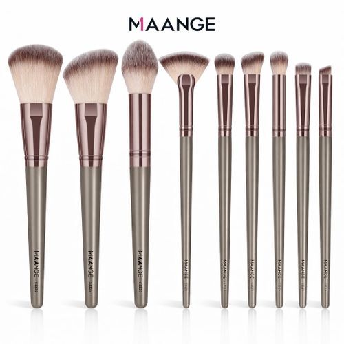 Maange Set 9 Pinceaux Maquillage Professionnels Makeup Make-up Artist Brush - Kit Visage & Yeux Fibres Douces Haute Densité, Manche Bois Et Aluminium