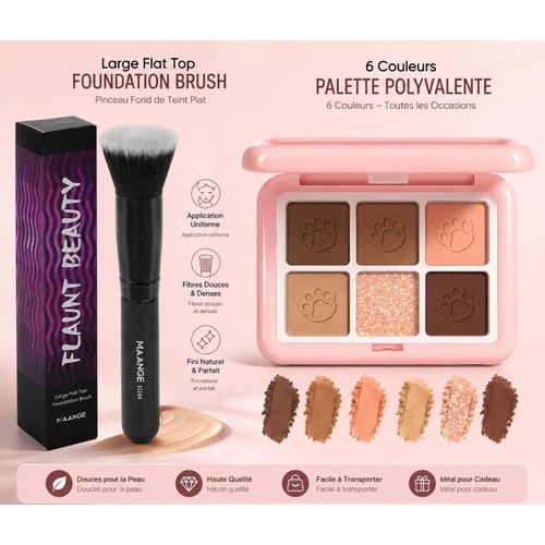 Maange Pack Beauté Maange+magefy - Pinceau Fond De Teint Plat + Palette De Fards À Paupières 6 Couleurs