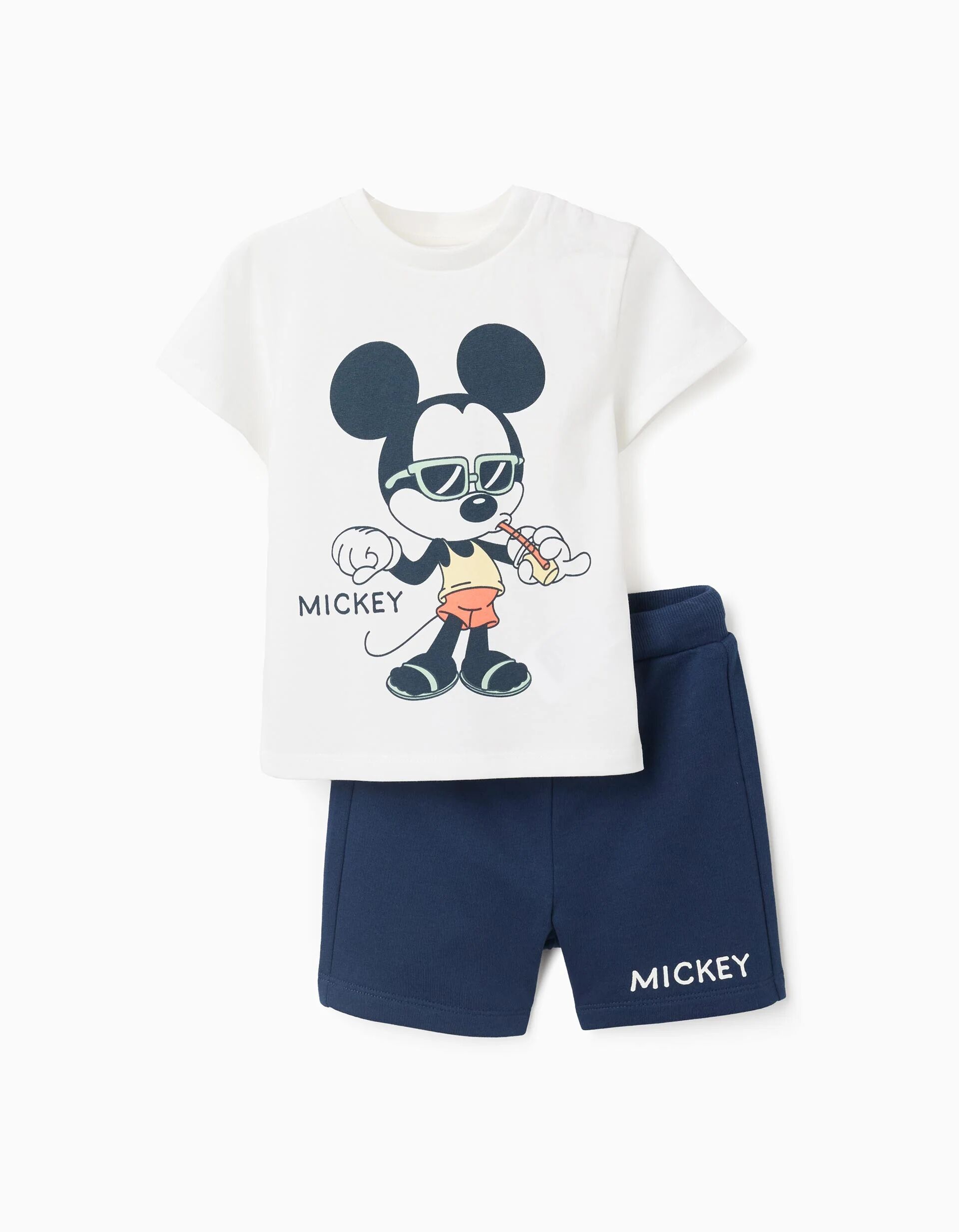 Cotton T-shirt And Shorts With Mickey Print For Baby Boys