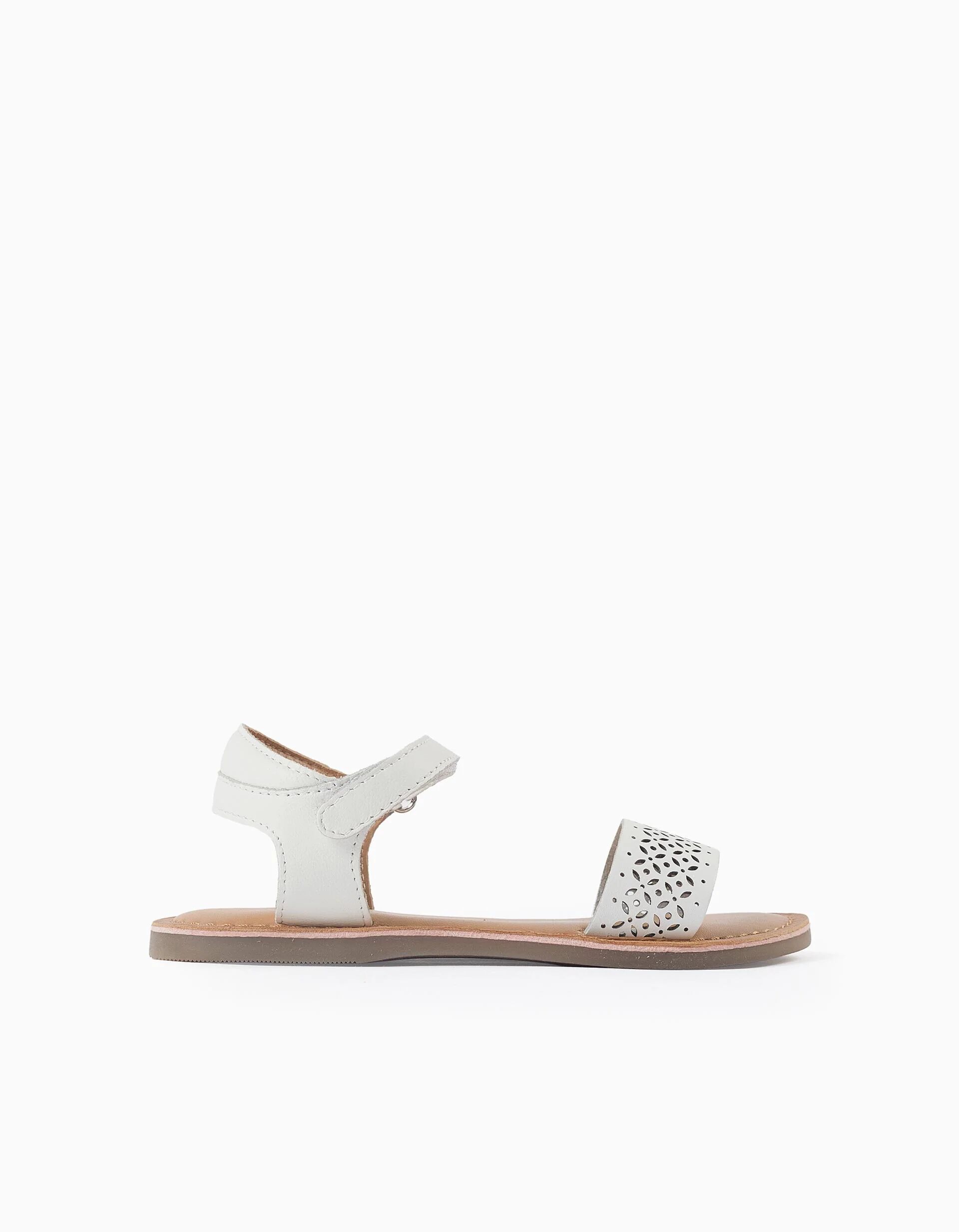 Leather Sandals With Mosaic Laser Cut Strap For Girls