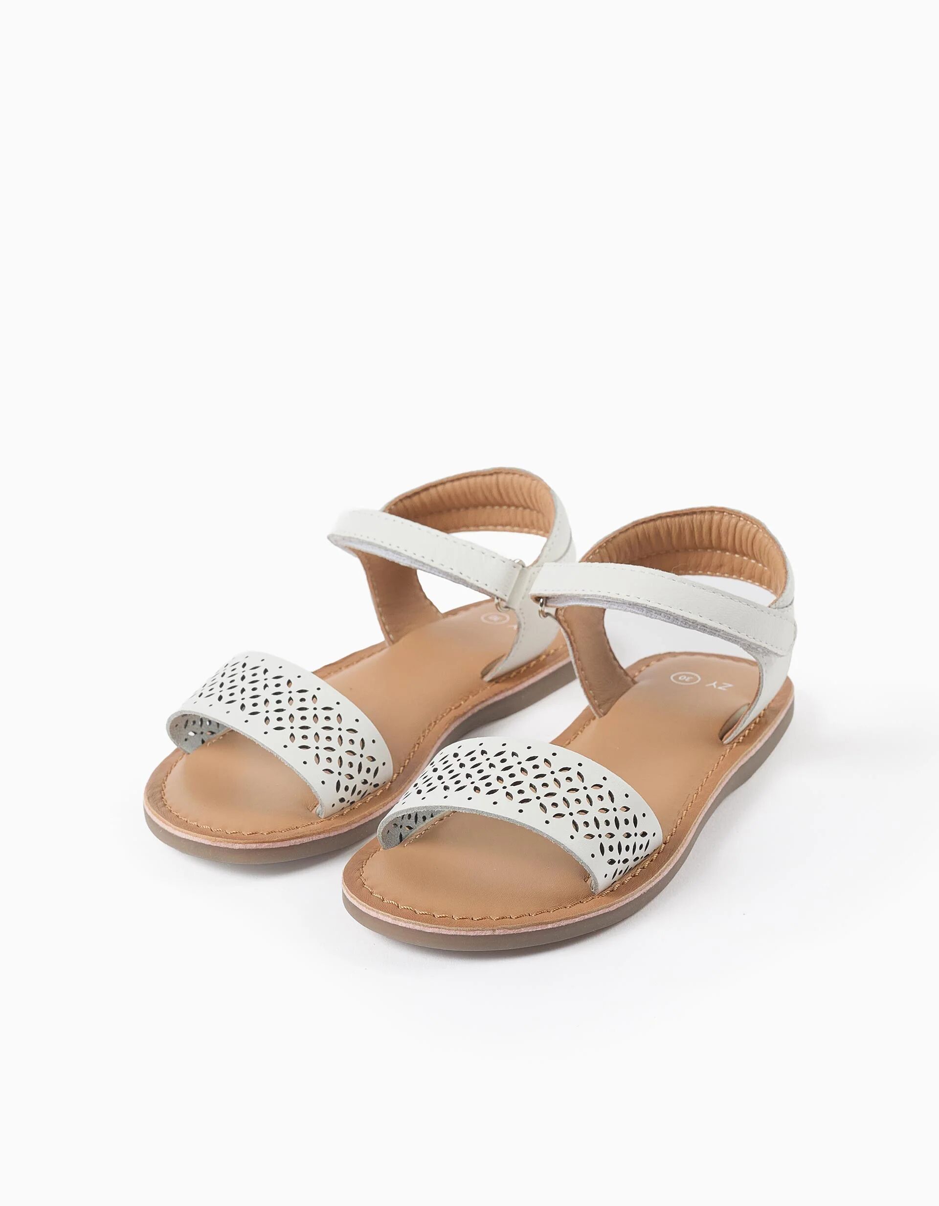 Leather Sandals With Mosaic Laser Cut Strap For Girls