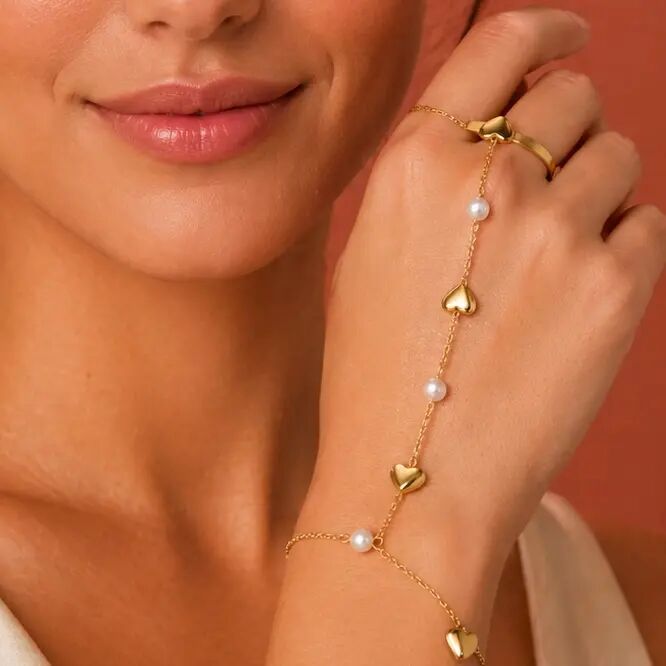 Handchain Heart Avec Bague Ajustable