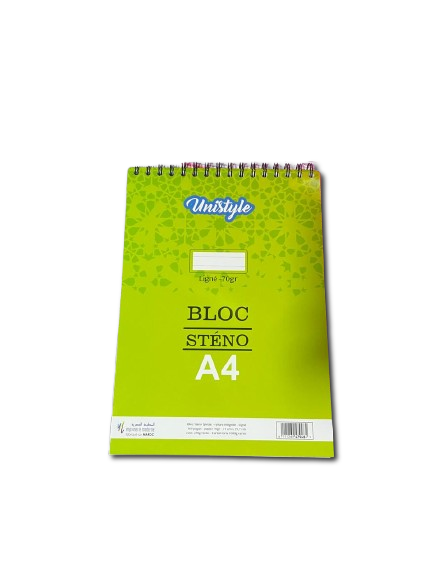 Bloc Sténo Rayé A4 - 160 Pages - Spirale