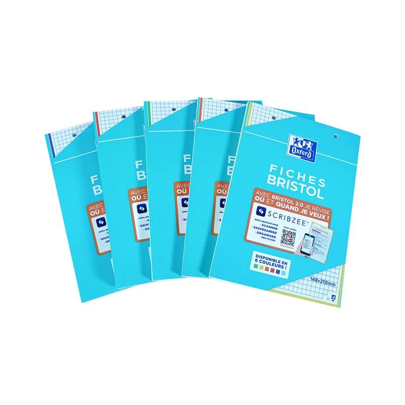 Fiches Bristol Oxford Format A5 30 Feuilles Vert / Rouge / Bleu 148 × 210 Mm - Petits Carreaux