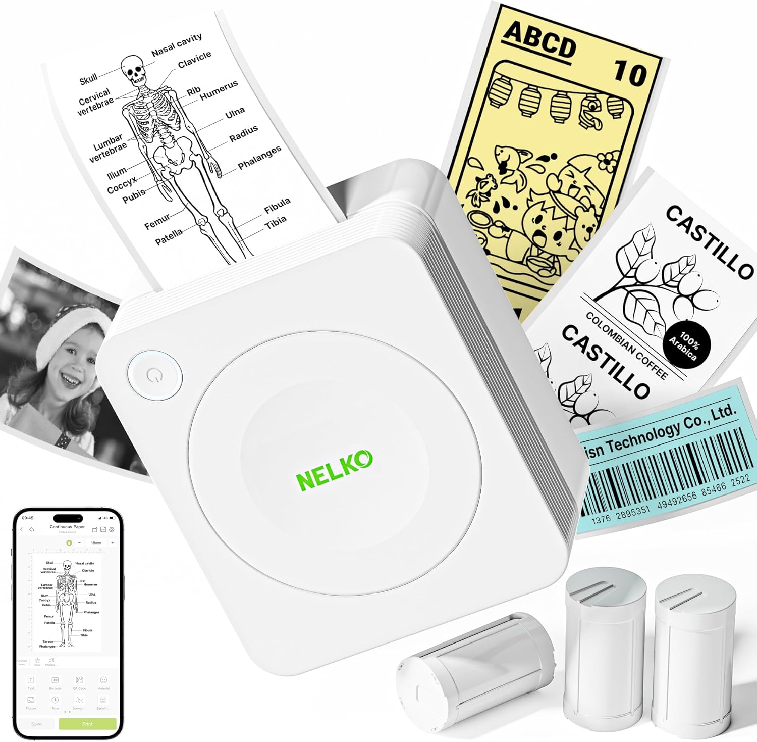 Mini Imprimante Thermique Bluetooth Portable Pm230 Avec 3 Rouleaux De Papier  thumbnail 1
